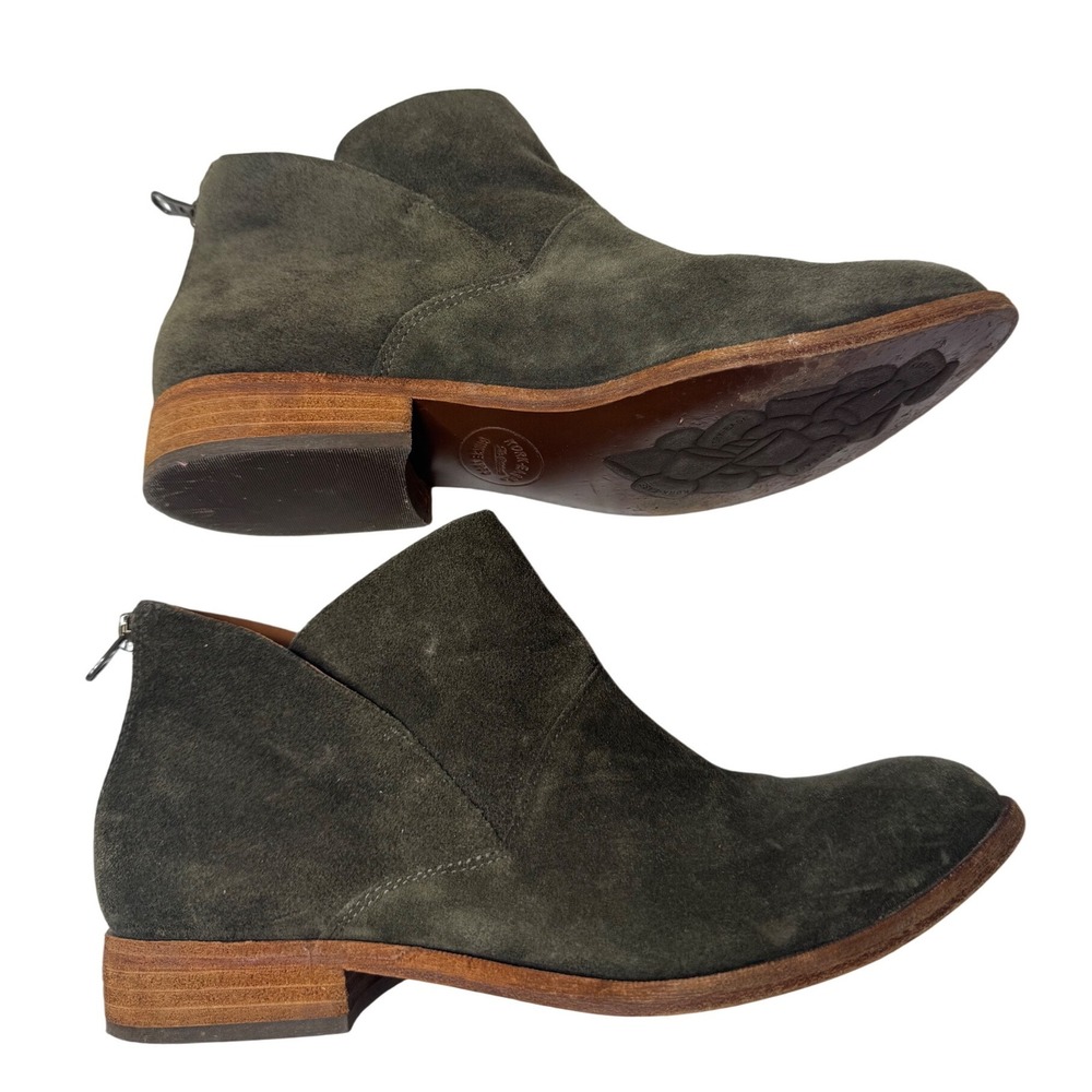 Kork-Ease Natalya Olive Green Suede Back Zip Ankle Booties Womens 10M